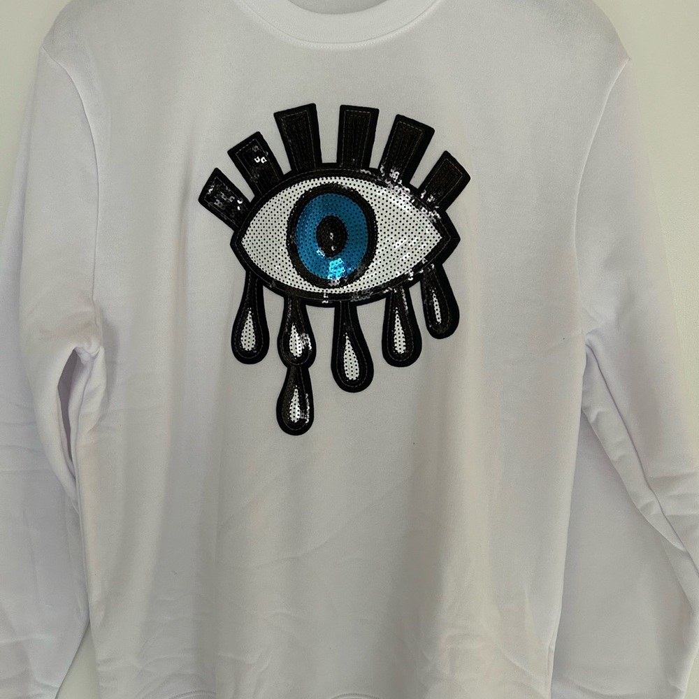 Makers Market White Sweatshirt with Blue and Black Sequin Eye